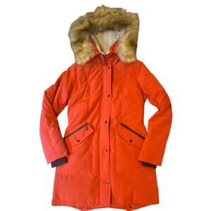 Sam Edelman Burnt Orange Parka Coat Faux Fur Trim Hood Sherpa Lined